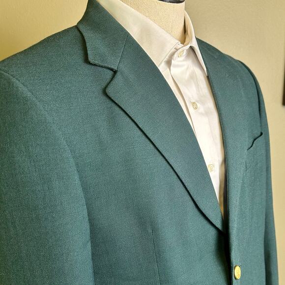 Stafford Men 40R Green Gold Button Dacron/worsted Wool Sport Coat Blazer Golf - Picture 3 of 11